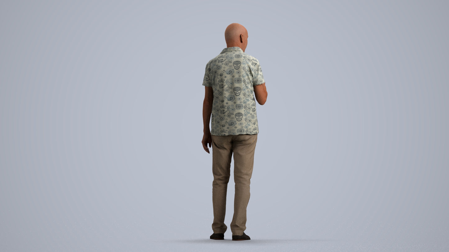 3D scanned senior man standing casual, photorealistic archviz people for Enscape and SketchUp, front view render