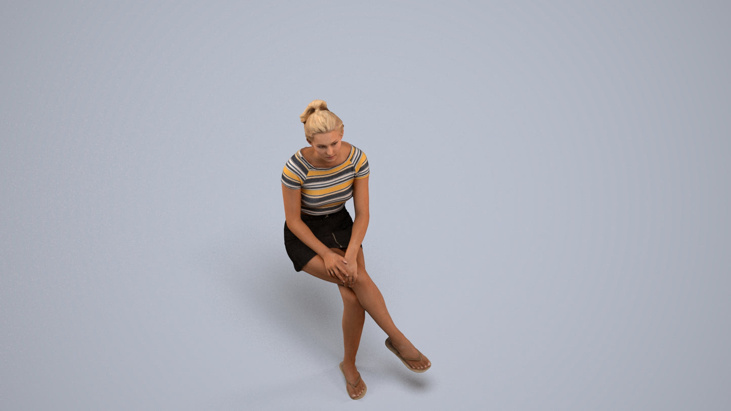 3D scanned woman sitting casual, photorealistic archviz people for Enscape and SketchUp, back view render