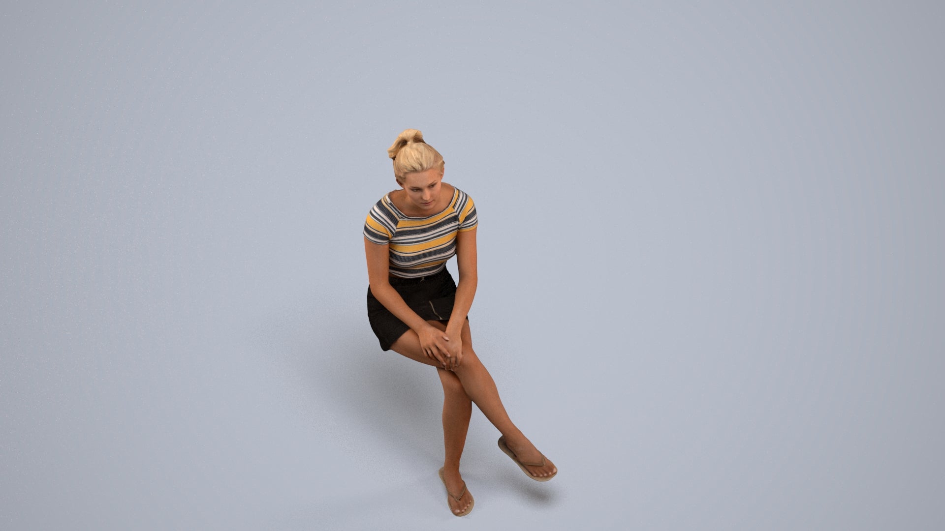 3D scanned woman sitting casual, photorealistic archviz people for Enscape and SketchUp, back view render