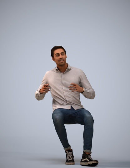 realistic 3D human man casual sitting, archviz people FBX OBJ for Blender