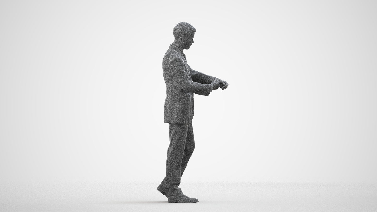 realistic 3D human man business, archviz people FBX OBJ for Blender, wireframe side view