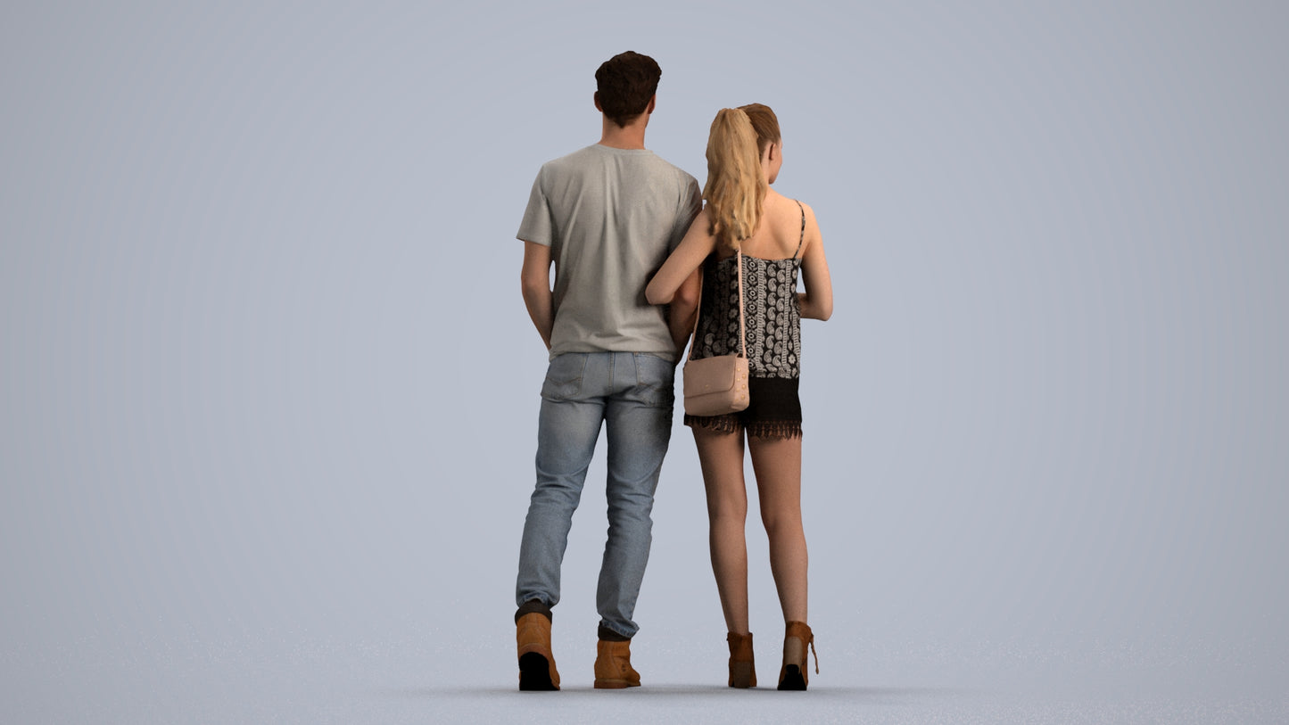 realistic 3D people woman casual couple, render-ready for V-Ray and Corona, FBX OBJ, front view render