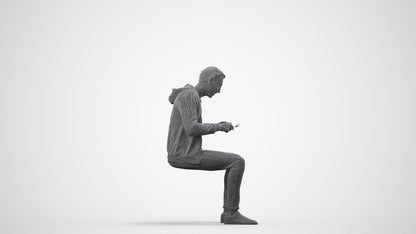 realistic 3D man casual sitting, scanned archviz people for Blender and 3ds Max, wireframe side view