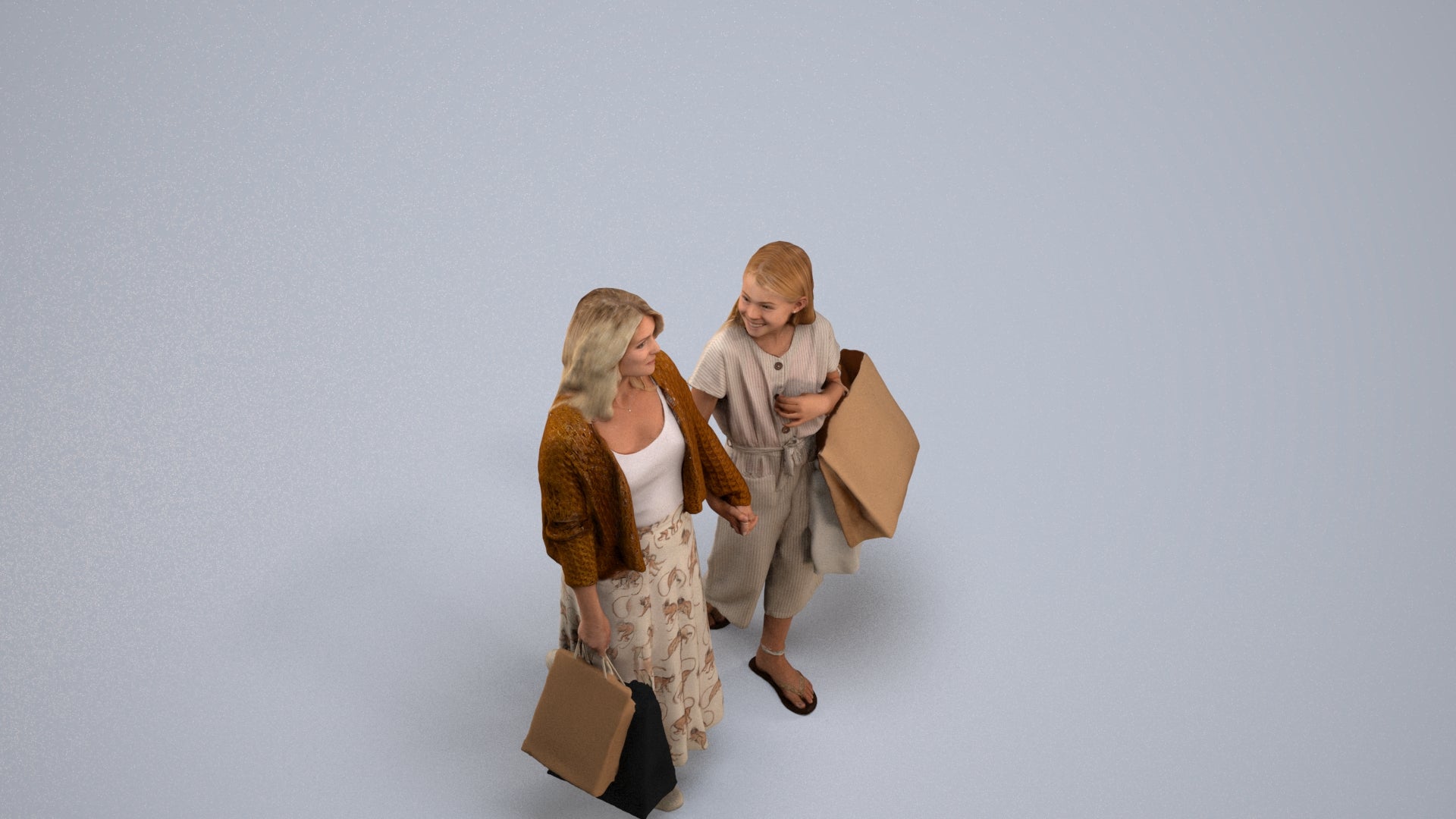 3D human model girl casual shopping, photogrammetry scanned person for archviz, back view render