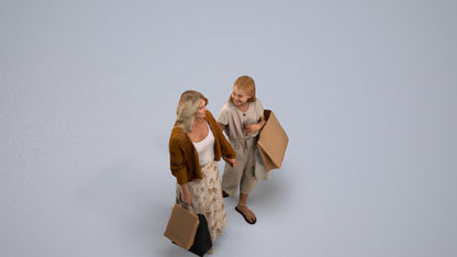 3D human model girl casual shopping, photogrammetry scanned person for archviz, back view render