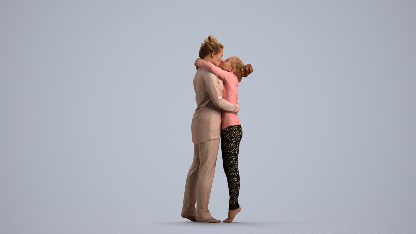 3D human model girl kids, photogrammetry scanned person for archviz, front view render