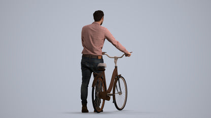 scanned 3D man casual cycling, photogrammetry people for Enscape and V-Ray, front view render