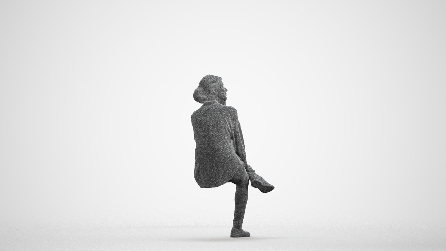 scanned 3D woman casual sitting, photogrammetry people for Enscape and V-Ray, wireframe front view