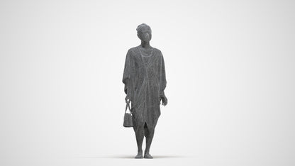 3D scanned woman standing casual, photorealistic archviz people for Enscape and SketchUp, three-quarter front view render