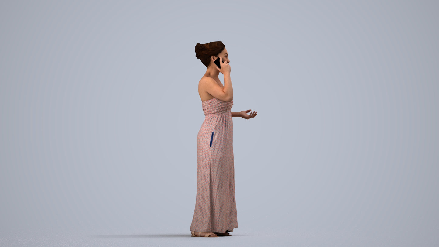 realistic 3D woman casual standing, scanned archviz people for Blender and 3ds Max, side view render