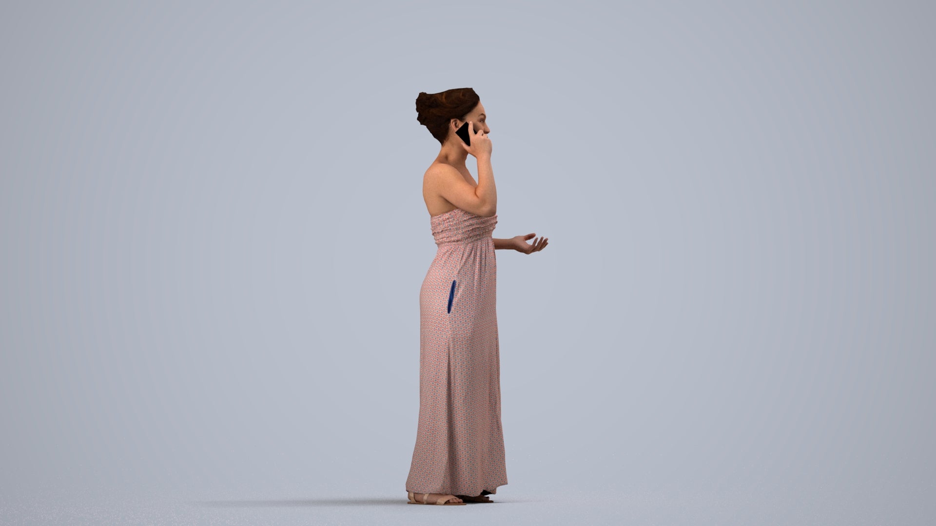 realistic 3D woman casual standing, scanned archviz people for Blender and 3ds Max, side view render