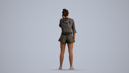 3D scanned girl kids casual, photorealistic archviz people for Enscape and SketchUp, front view render
