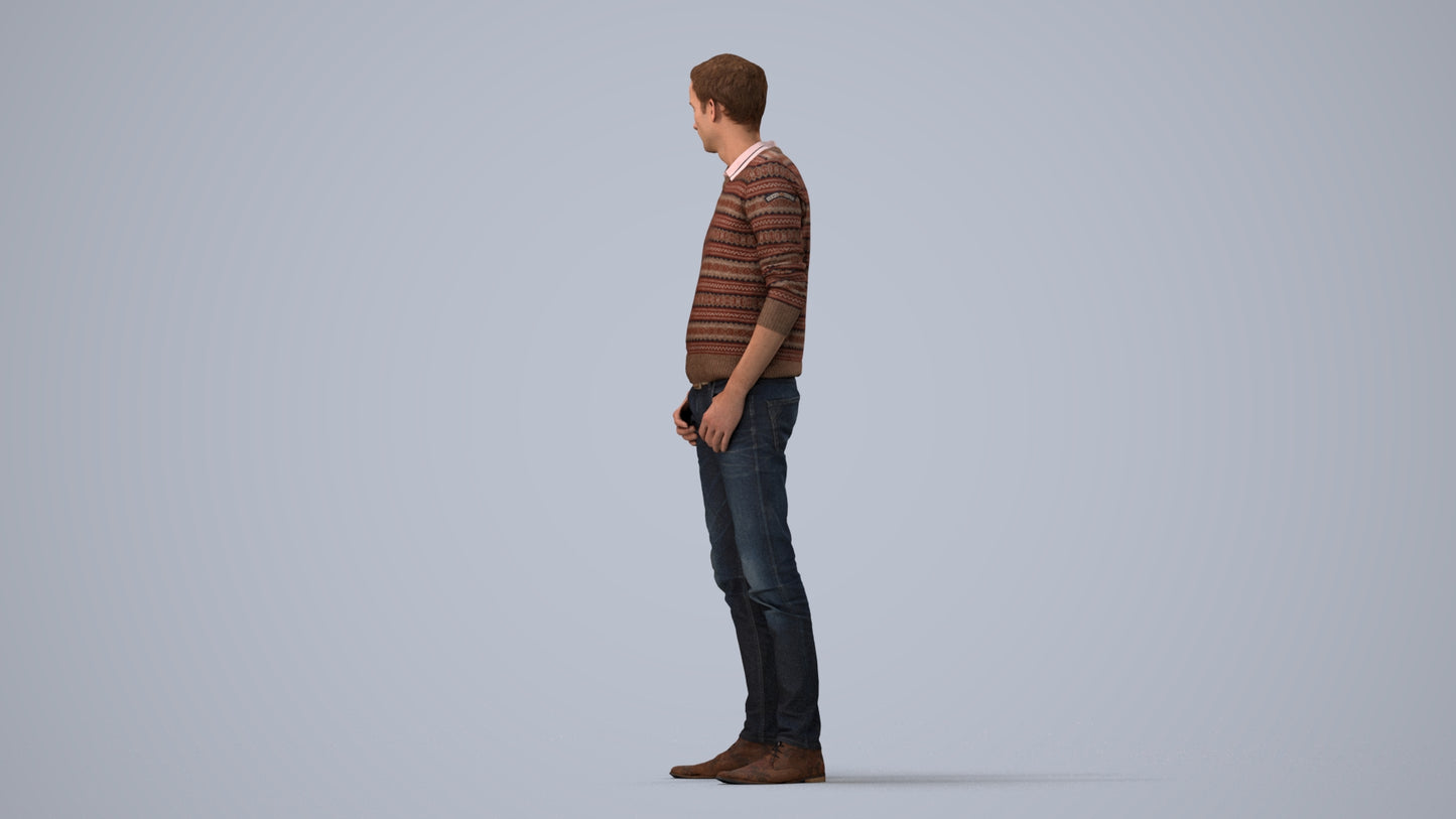 realistic 3D people man casual standing, render-ready for V-Ray and Corona, FBX OBJ, three-quarter view render