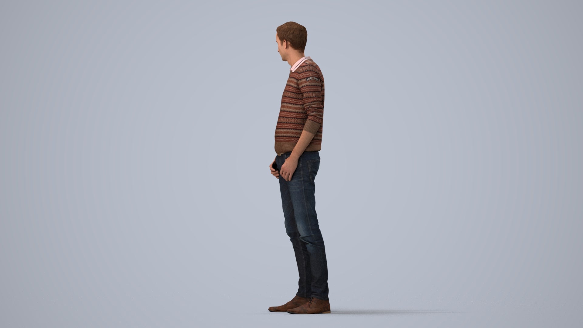 realistic 3D people man casual standing, render-ready for V-Ray and Corona, FBX OBJ, three-quarter view render