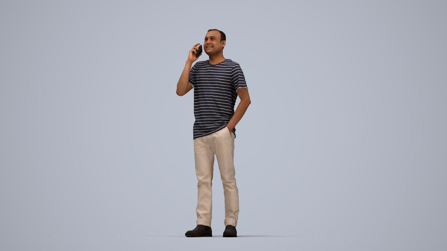 photogrammetry 3D man casual standing, realistic human model archviz FBX, top-down view render