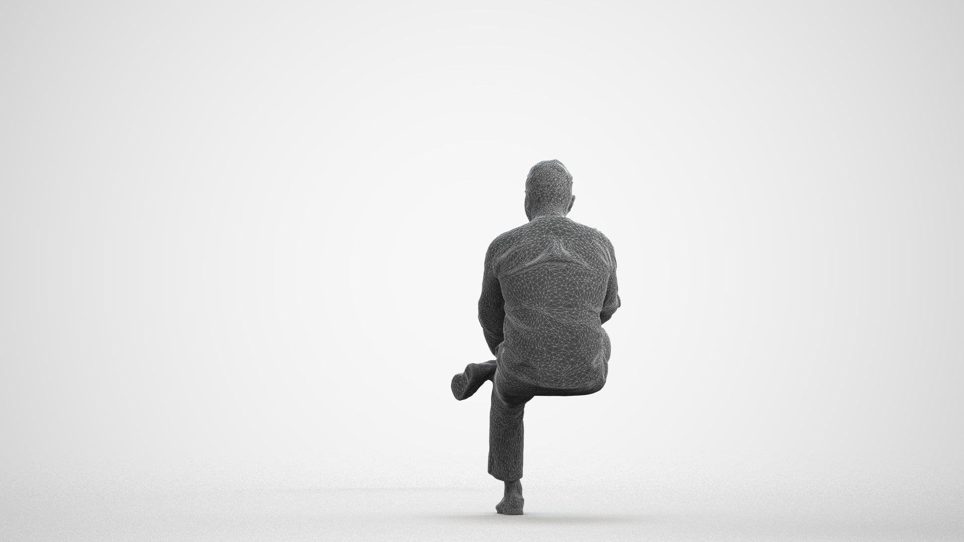 scanned 3D man casual sitting, photogrammetry people for Enscape and V-Ray, wireframe front view