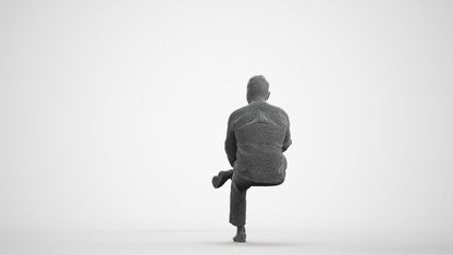 scanned 3D man casual sitting, photogrammetry people for Enscape and V-Ray, wireframe front view