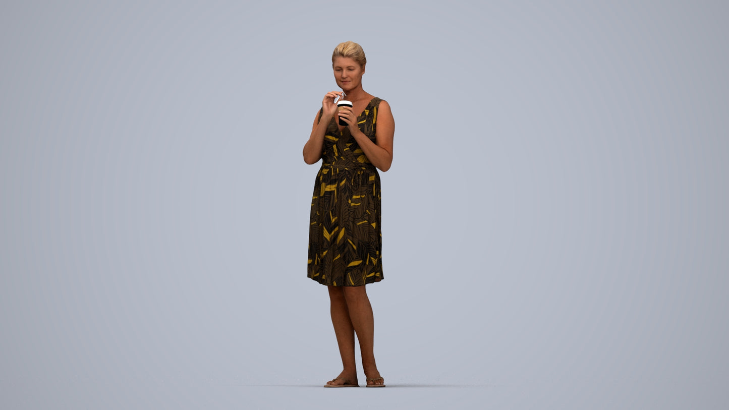 3D people model woman casual standing, scanned human for 3ds Max rendering, top-down view render