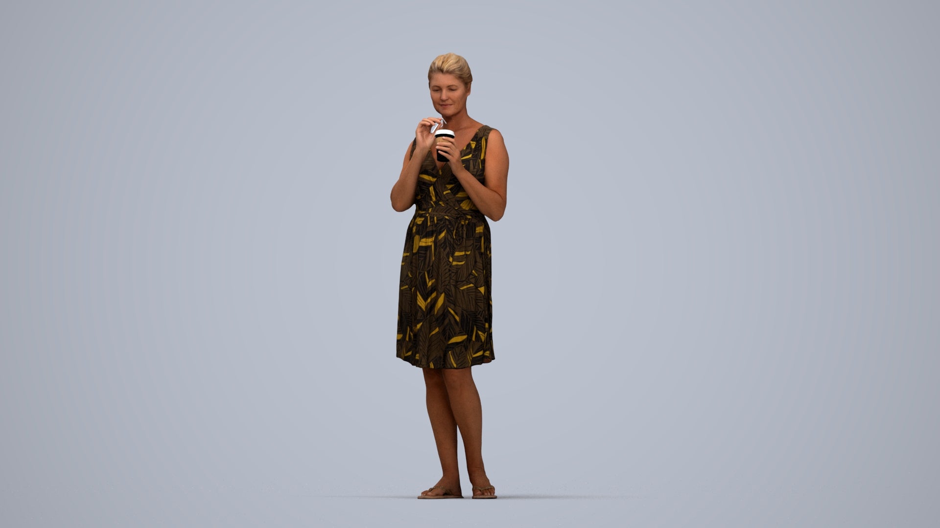 3D people model woman casual standing, scanned human for 3ds Max rendering, top-down view render