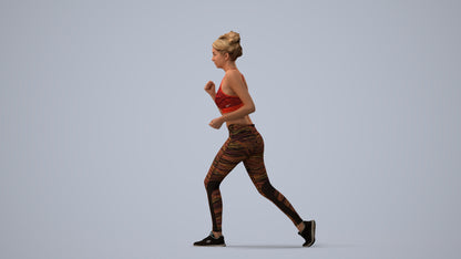 photogrammetry 3D woman sport walking, realistic human model archviz FBX, three-quarter view render