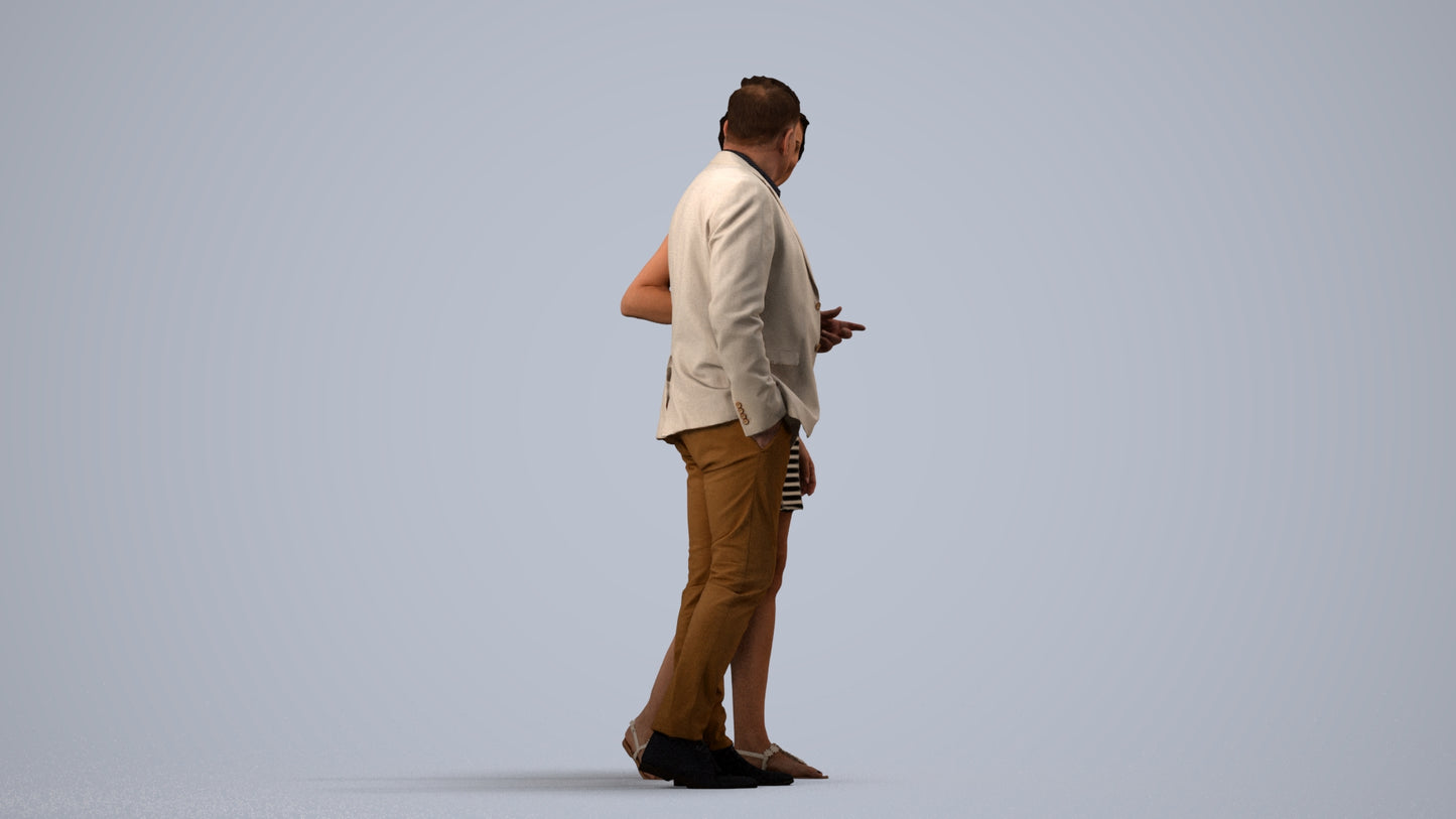 realistic 3D people woman casual couple, render-ready for V-Ray and Corona, FBX OBJ, side view render