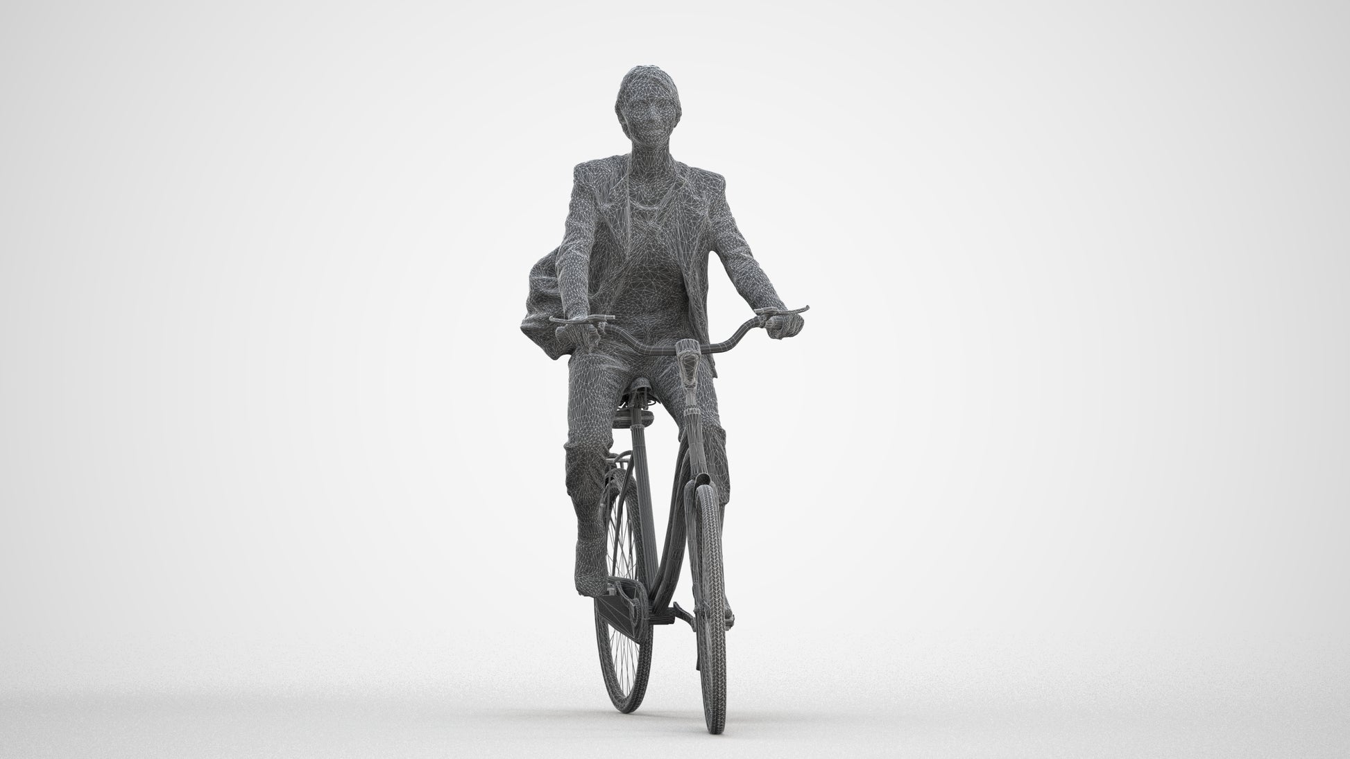 photogrammetry 3D woman business cycling, realistic human model archviz FBX, three-quarter front view render