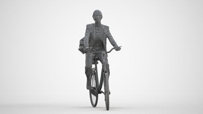 photogrammetry 3D woman business cycling, realistic human model archviz FBX, three-quarter front view render