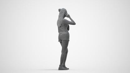 realistic 3D woman casual standing, scanned archviz people for Blender and 3ds Max, wireframe side view
