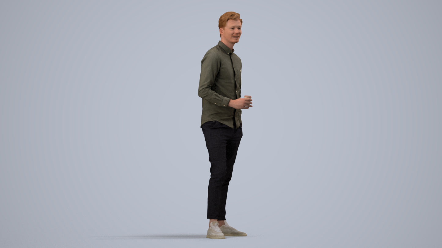 realistic 3D people man casual standing, render-ready for V-Ray and Corona, FBX OBJ, side view render