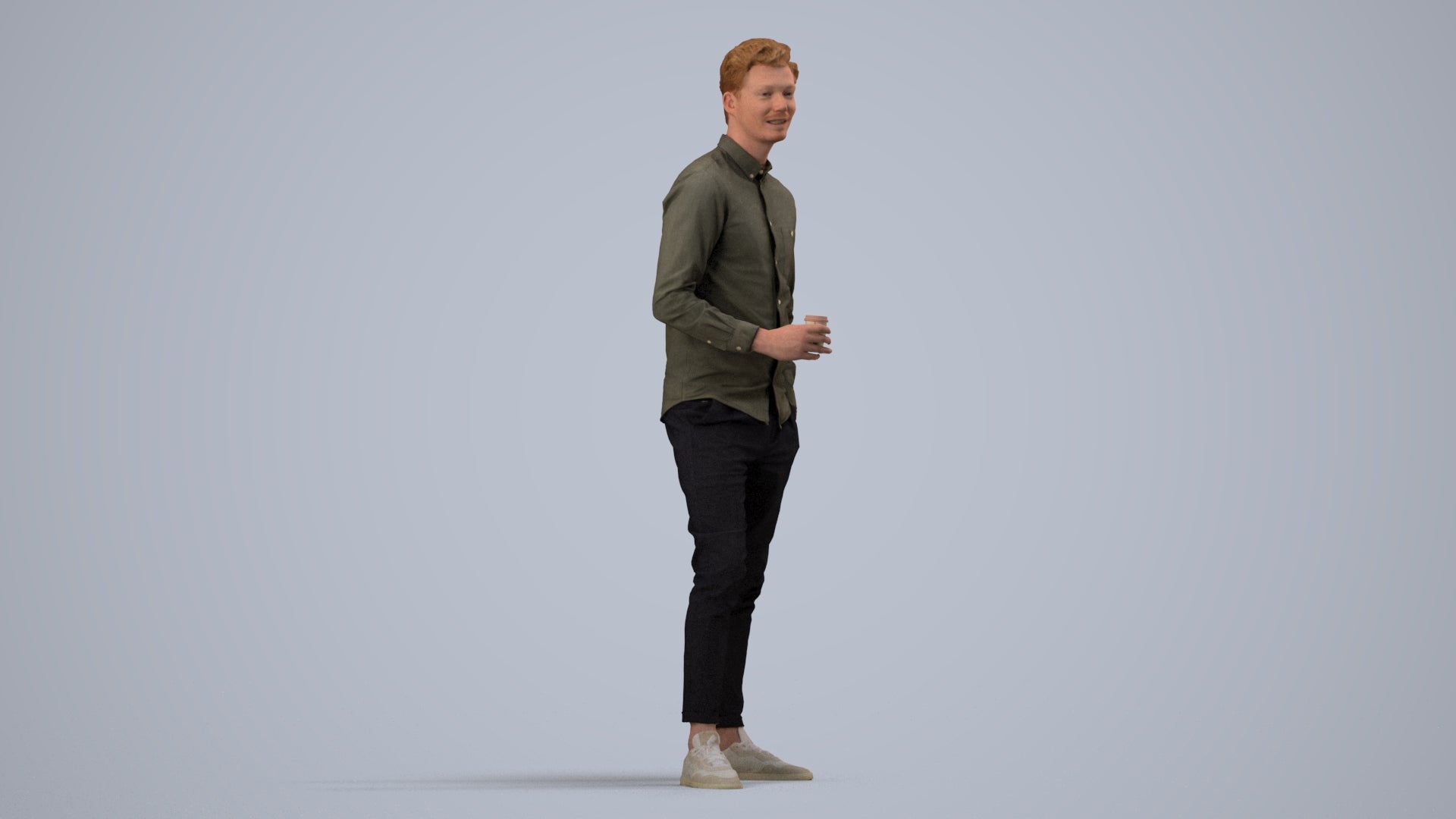 realistic 3D people man casual standing, render-ready for V-Ray and Corona, FBX OBJ, side view render
