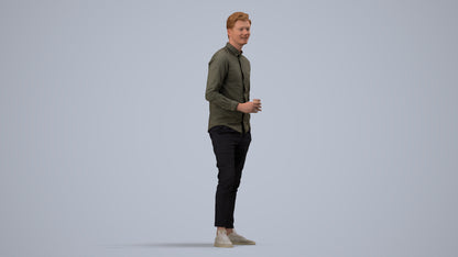 realistic 3D people man casual standing, render-ready for V-Ray and Corona, FBX OBJ, side view render