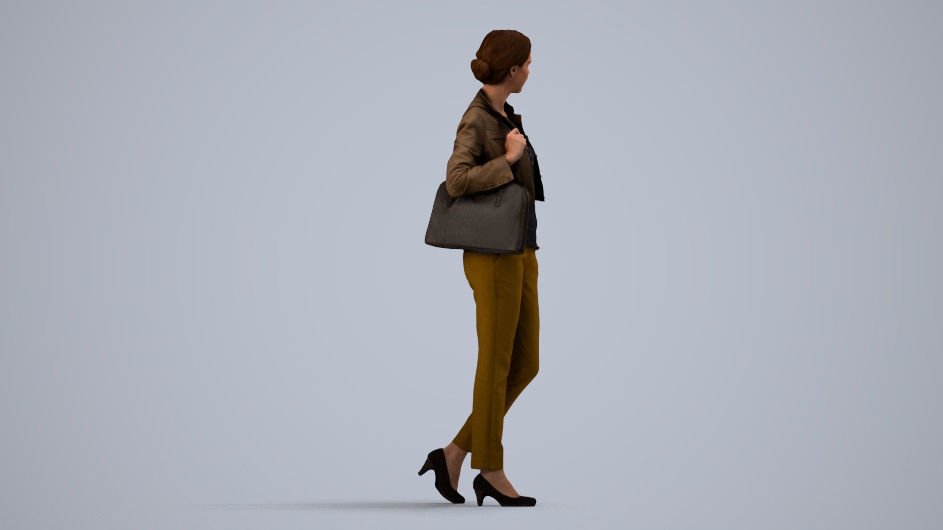 scanned 3D woman casual standing, photogrammetry people for Enscape and V-Ray, side view render