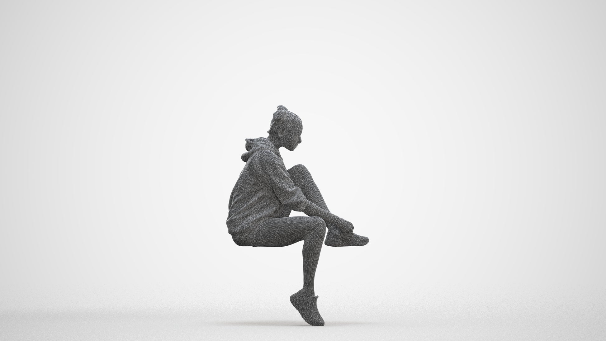 3D people model woman casual sitting, scanned human for 3ds Max rendering, three-quarter front view render