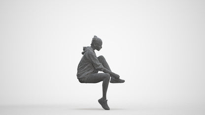 3D people model woman casual sitting, scanned human for 3ds Max rendering, three-quarter front view render