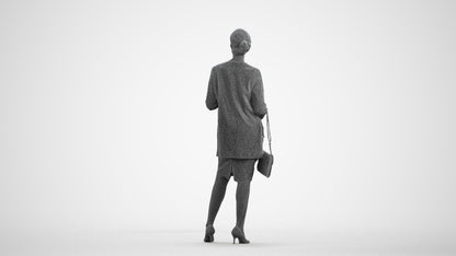 3D scanned woman standing casual, photorealistic archviz people for Enscape and SketchUp, wireframe front view