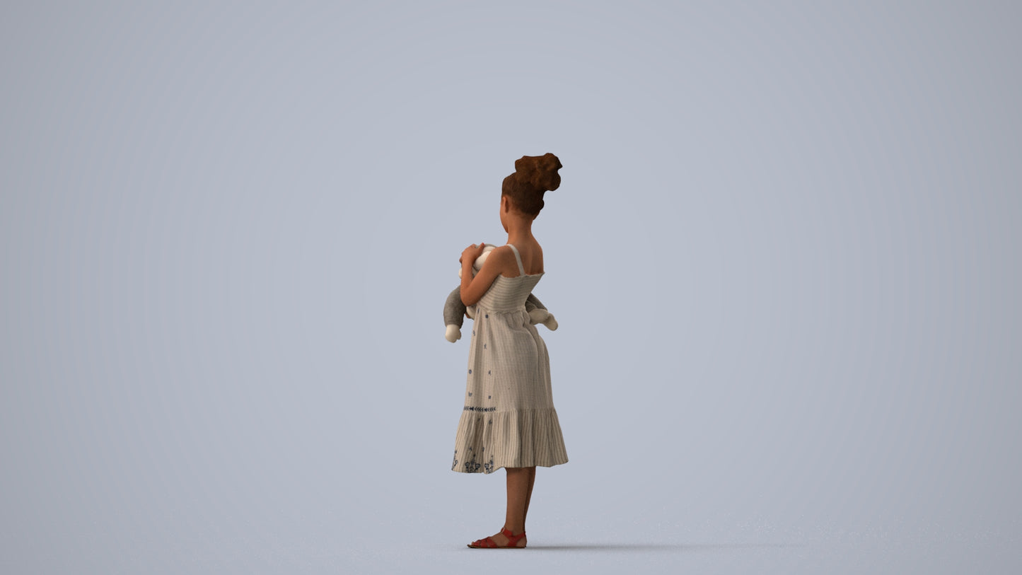 realistic 3D girl casual kids, scanned archviz people for Blender and 3ds Max, three-quarter view render