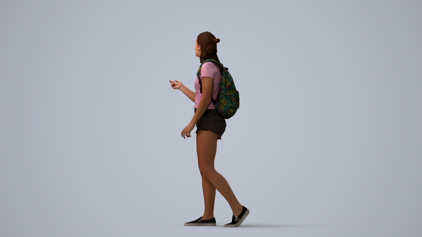 3D scanned girl standing casual, photorealistic archviz people for Enscape and SketchUp, three-quarter view render