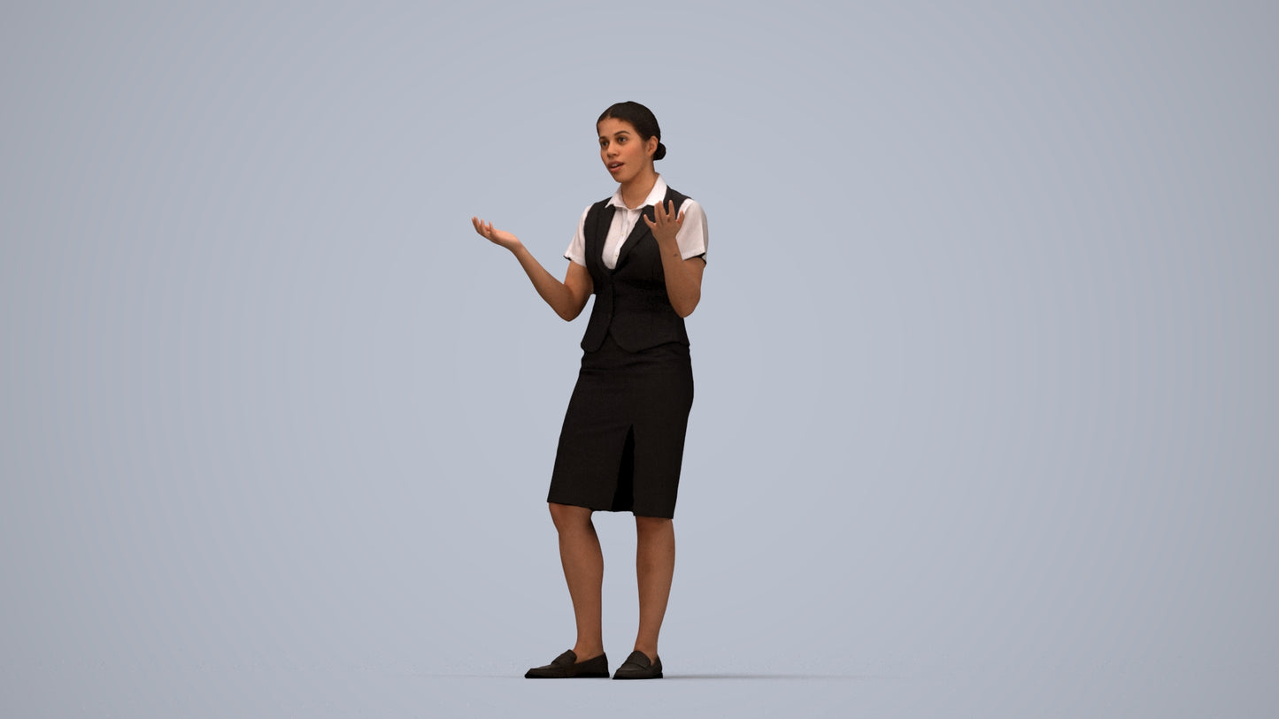 realistic 3D human woman hospitality, archviz people FBX OBJ for Blender, top-down view render