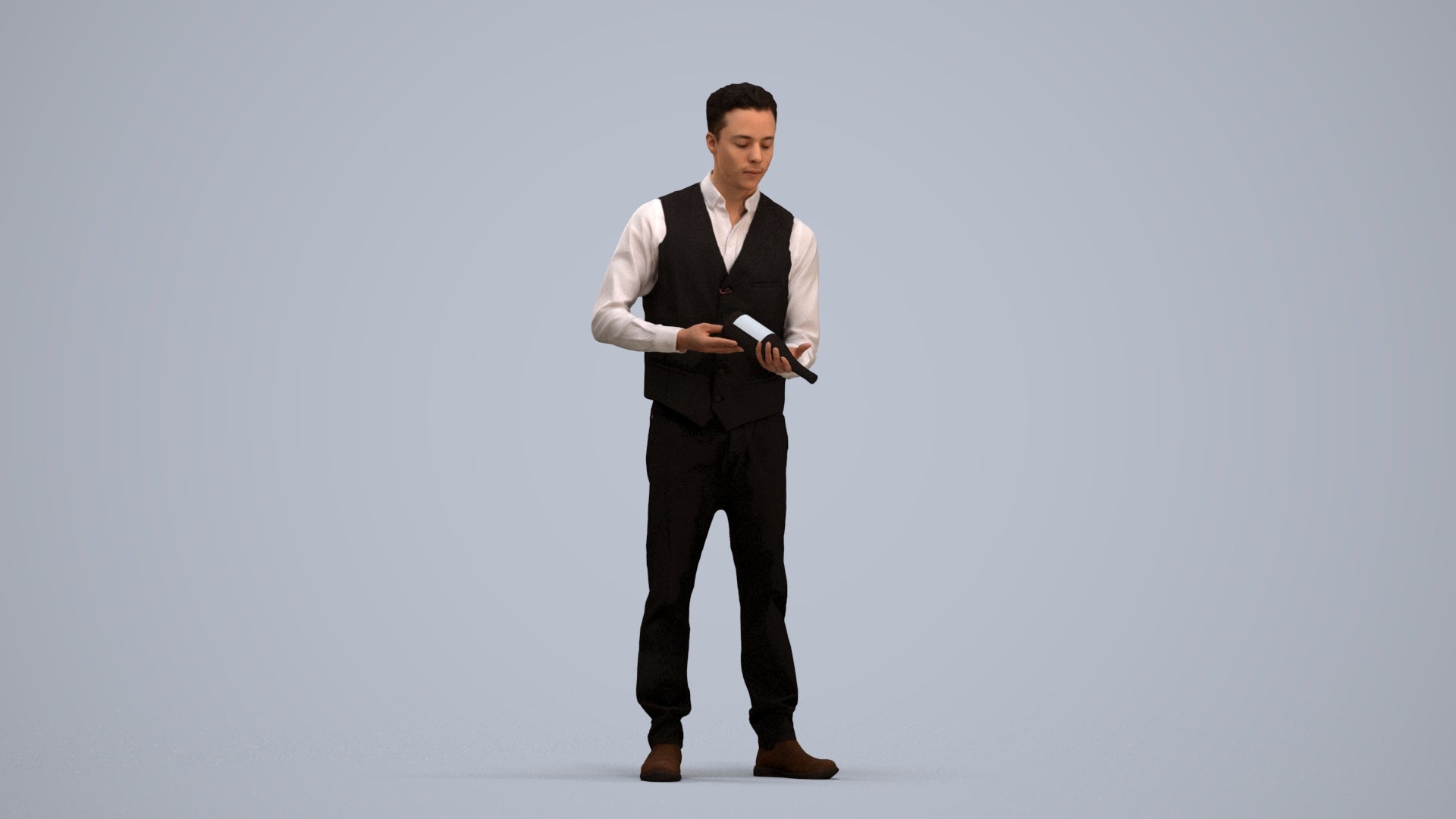 3D human model man hospitality, photogrammetry scanned person for archviz, standing pose render
