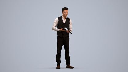 3D human model man hospitality, photogrammetry scanned person for archviz, standing pose render