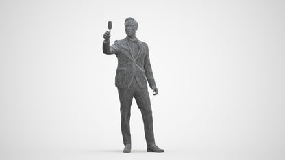 3D human model man formal cycling, photogrammetry scanned person for archviz, three-quarter front view render