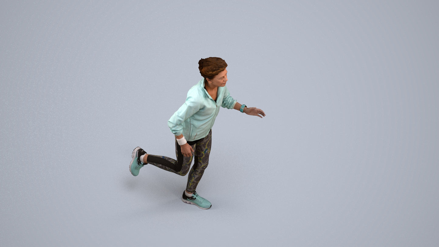 3D human model woman sport, photogrammetry scanned person for archviz, back view render