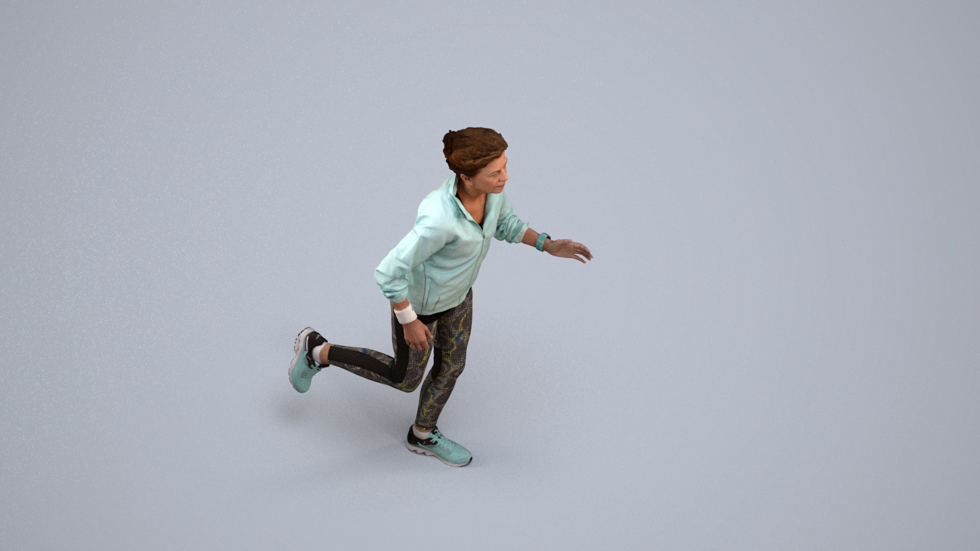 3D human model woman sport, photogrammetry scanned person for archviz, back view render