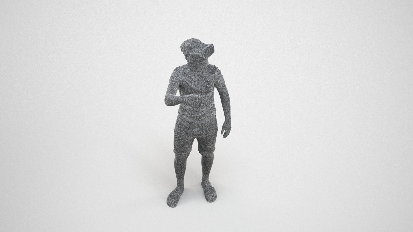 photogrammetry 3D boy casual kids, realistic human model archviz FBX, wireframe three-quarter view