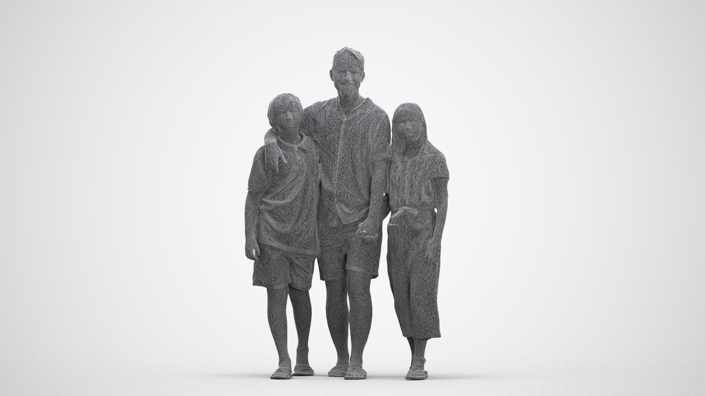 3D scanned girl kids, photorealistic archviz people for Enscape and SketchUp, three-quarter front view render