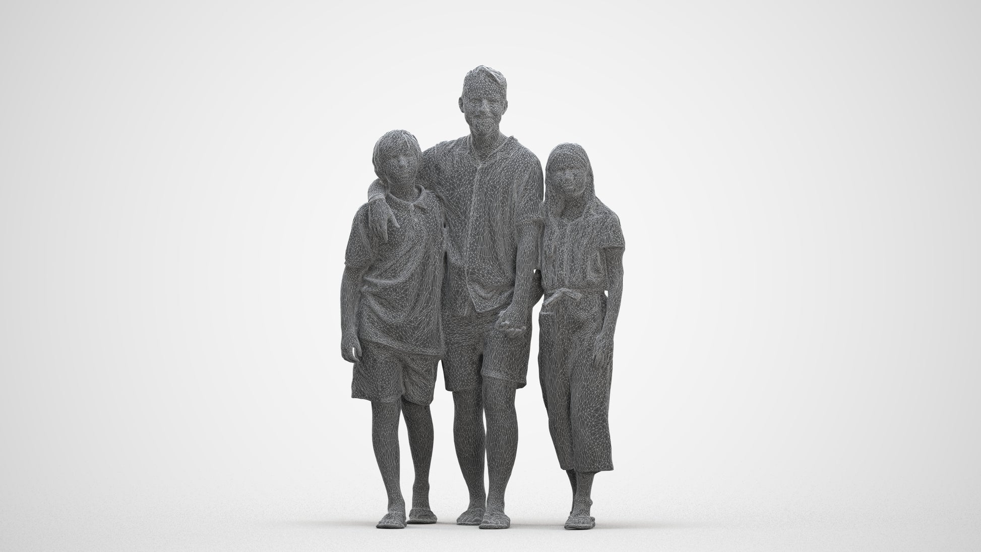 3D scanned girl kids, photorealistic archviz people for Enscape and SketchUp, three-quarter front view render