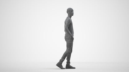 3D human model boy casual kids, photogrammetry scanned person for archviz, wireframe side view