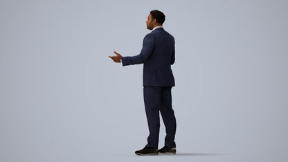 3D human model man business, photogrammetry scanned person for archviz, three-quarter view render