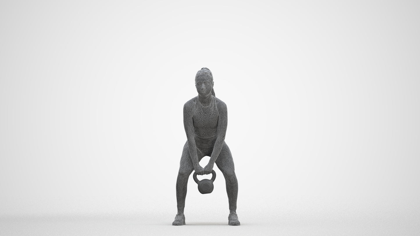 realistic 3D human woman sport, archviz people FBX OBJ for Blender, three-quarter front view render