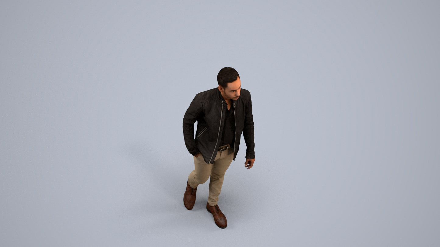 3D scanned man walking business, photorealistic archviz people for Enscape and SketchUp, back view render